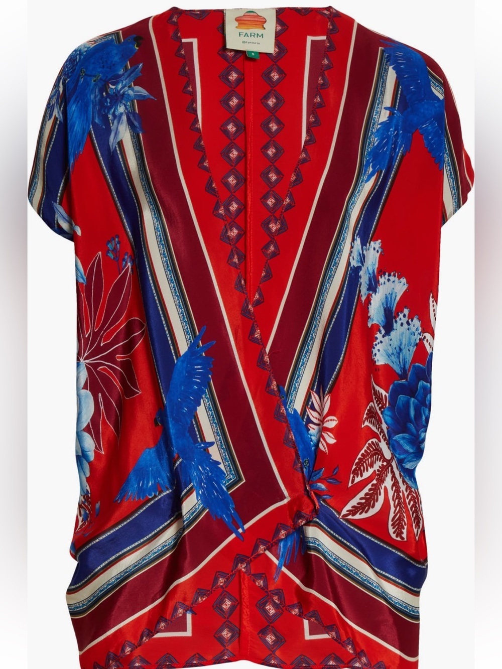 NWT FARM RIO MACAW SCARF OPEN FRONT SHORT SLEEVE BLOUSE - Picture 7 of 8